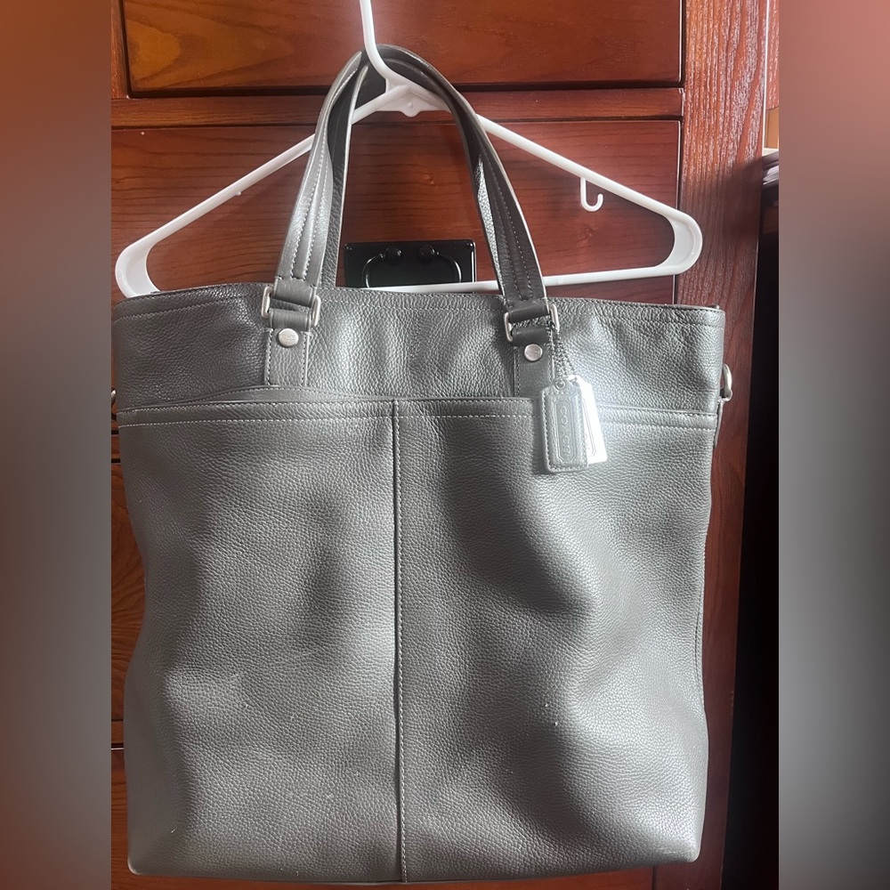Gray Leather Tote Bag